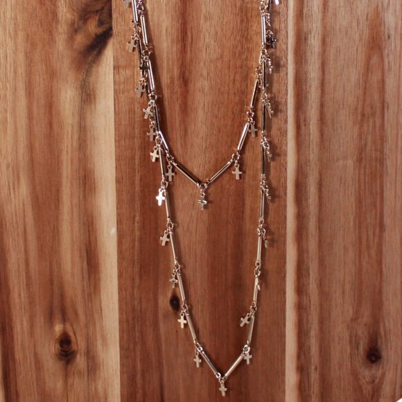 NWT Express Gold Tone Multi-Strand Cross Necklace - Picture 6 of 8